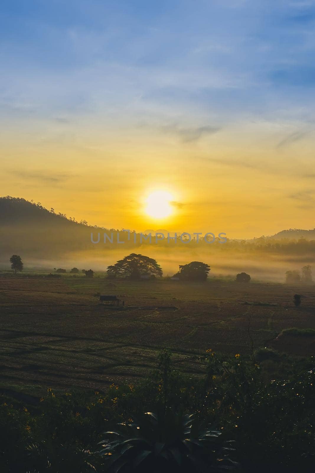 Countryside sunrise at khun yuam district, Mae Hong Son Province, Thailand.
