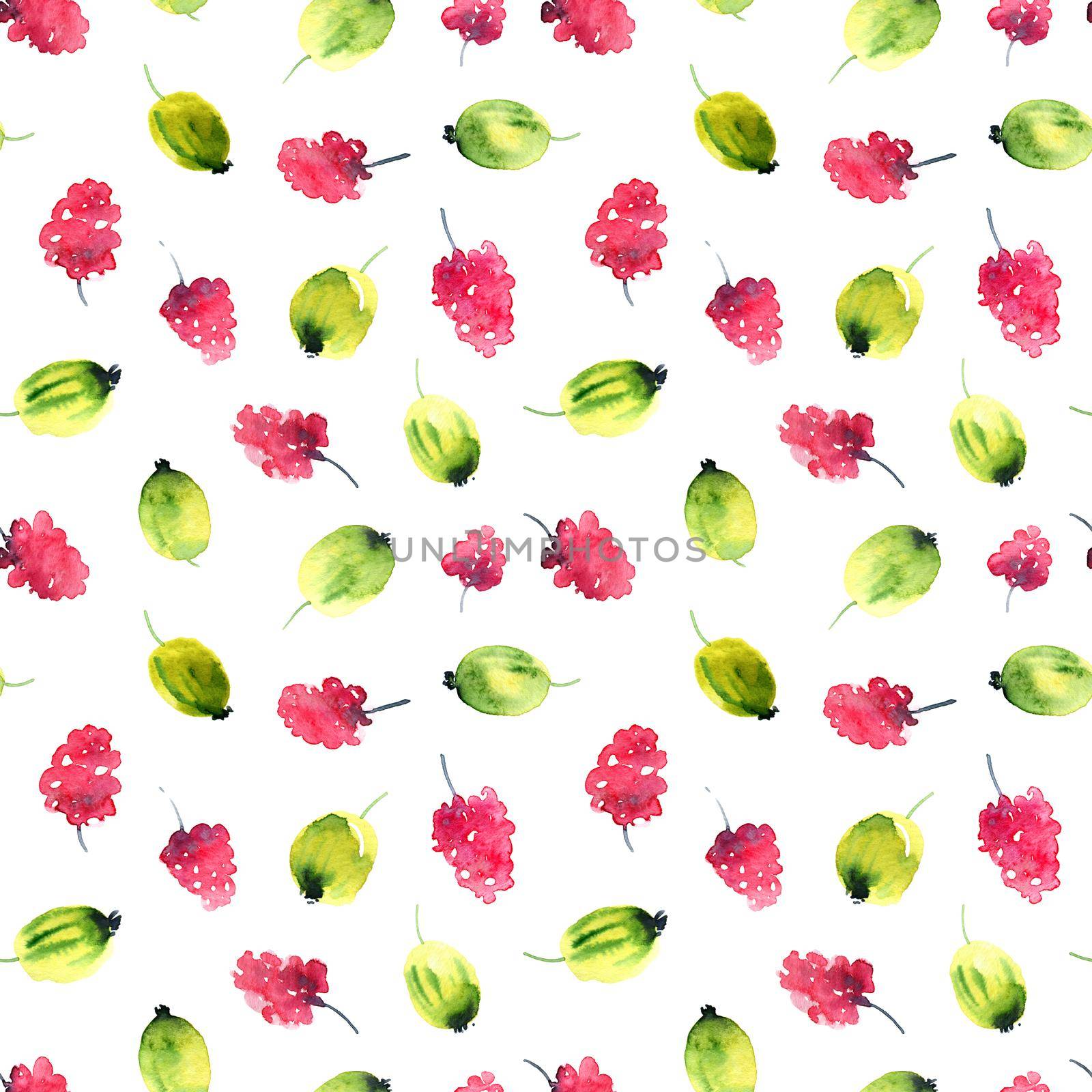 Watercolor illustration of assorted berries - seamless pattern