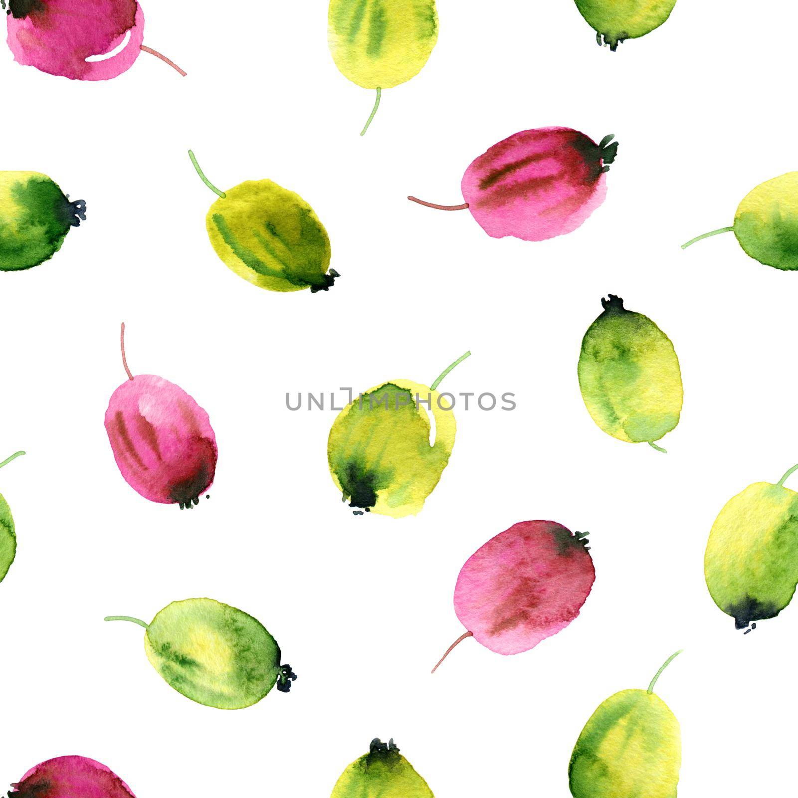 Watercolor illustration of gooseberries- seamless pattern