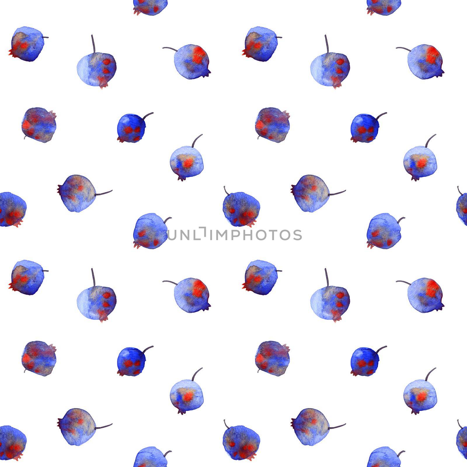 Watercolor illustration of blueberries - seamless pattern