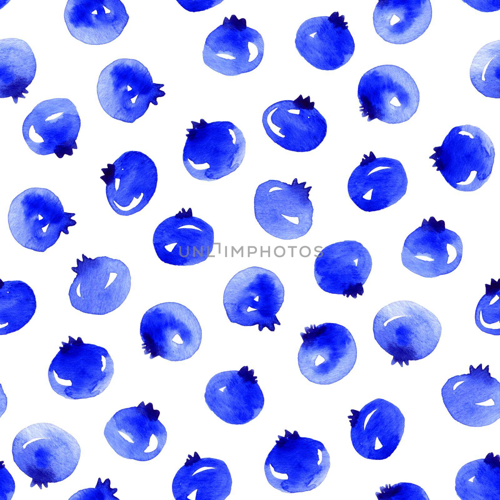 Watercolor illustration of blueberries - seamless pattern