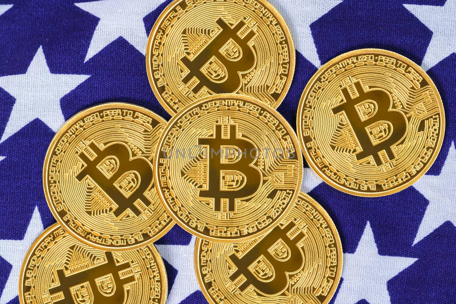 Gold Bitcoin coin on usa flag  by stoonn