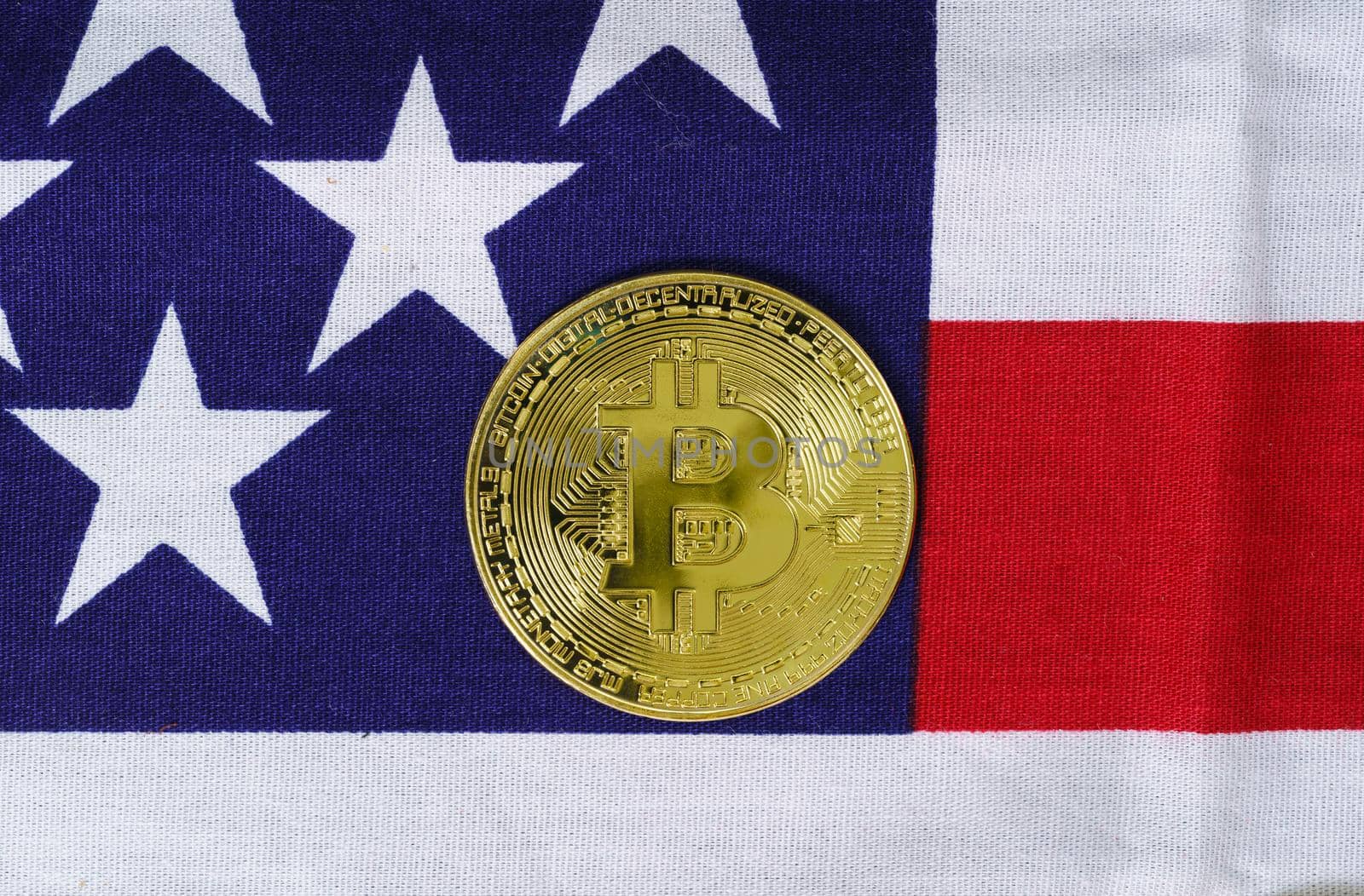 Gold Bitcoin coin on usa flag  by stoonn