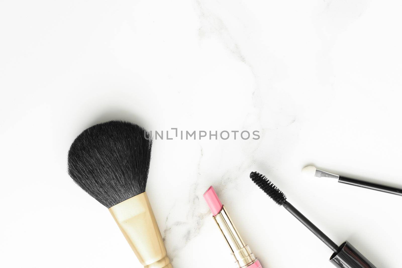 Make-up and cosmetics products on marble, flatlay background - modern feminine lifestyle, beauty blog and fashion inspiration concept