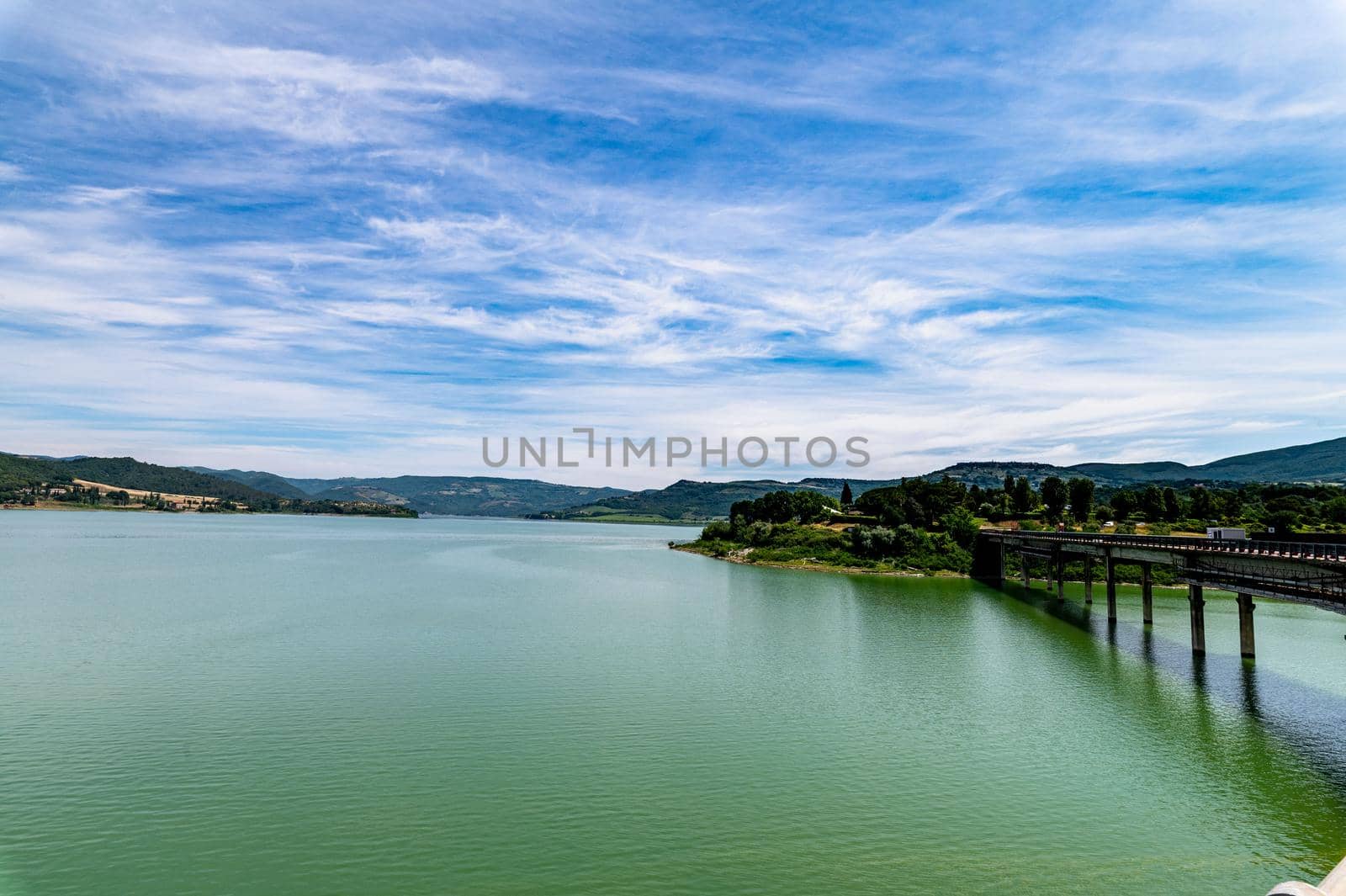 corbara lake in umbria with bathing areas in summer