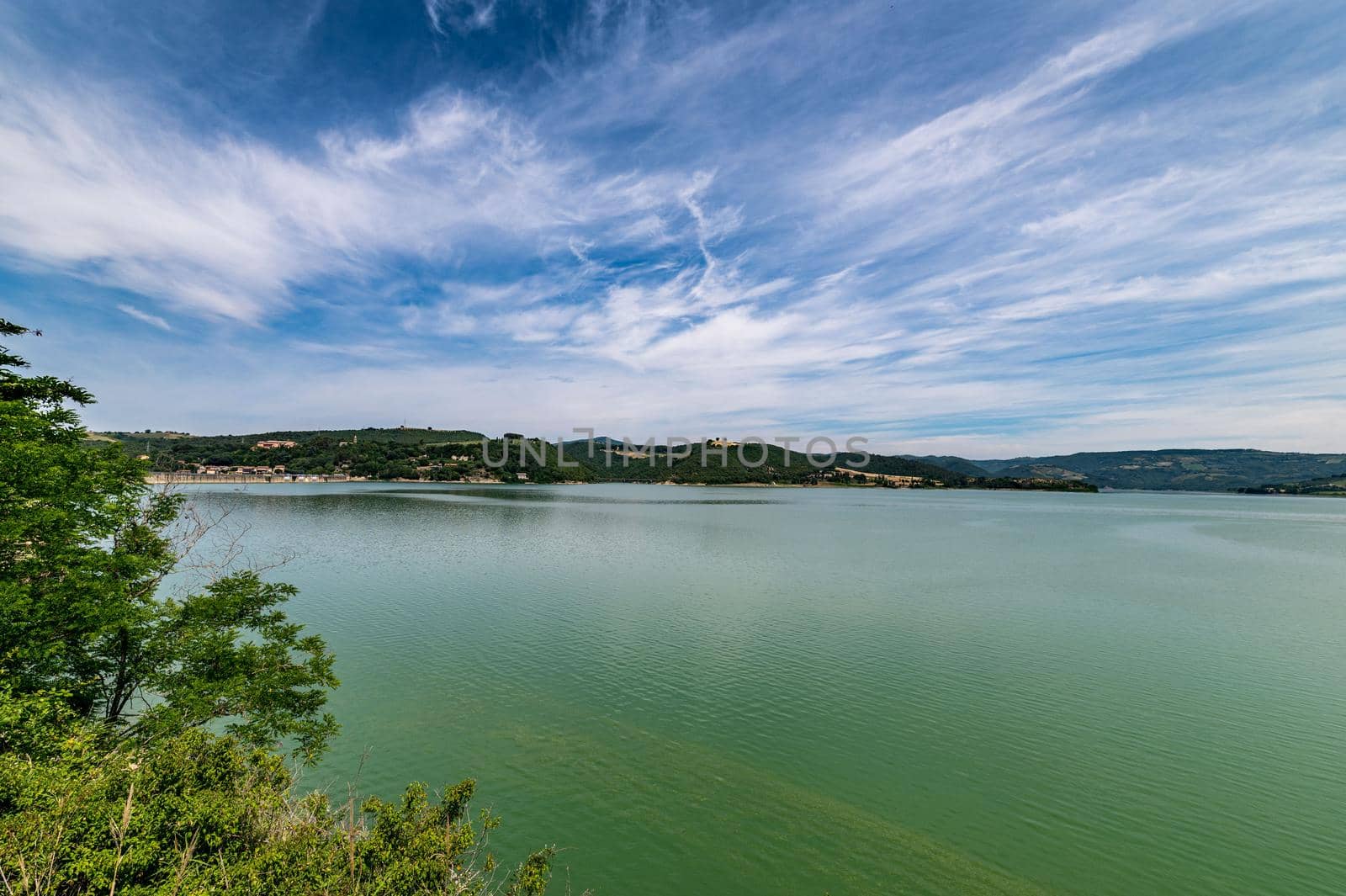 corbara lake in umbria with bathing areas in summer