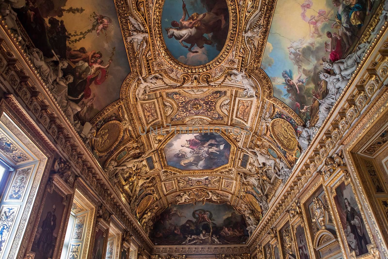 PARIS, FRANCE, MARCH 17, 2017 : architectural details and ceilings of gallery of Apollon,  march 17, 2017, in Paris, France