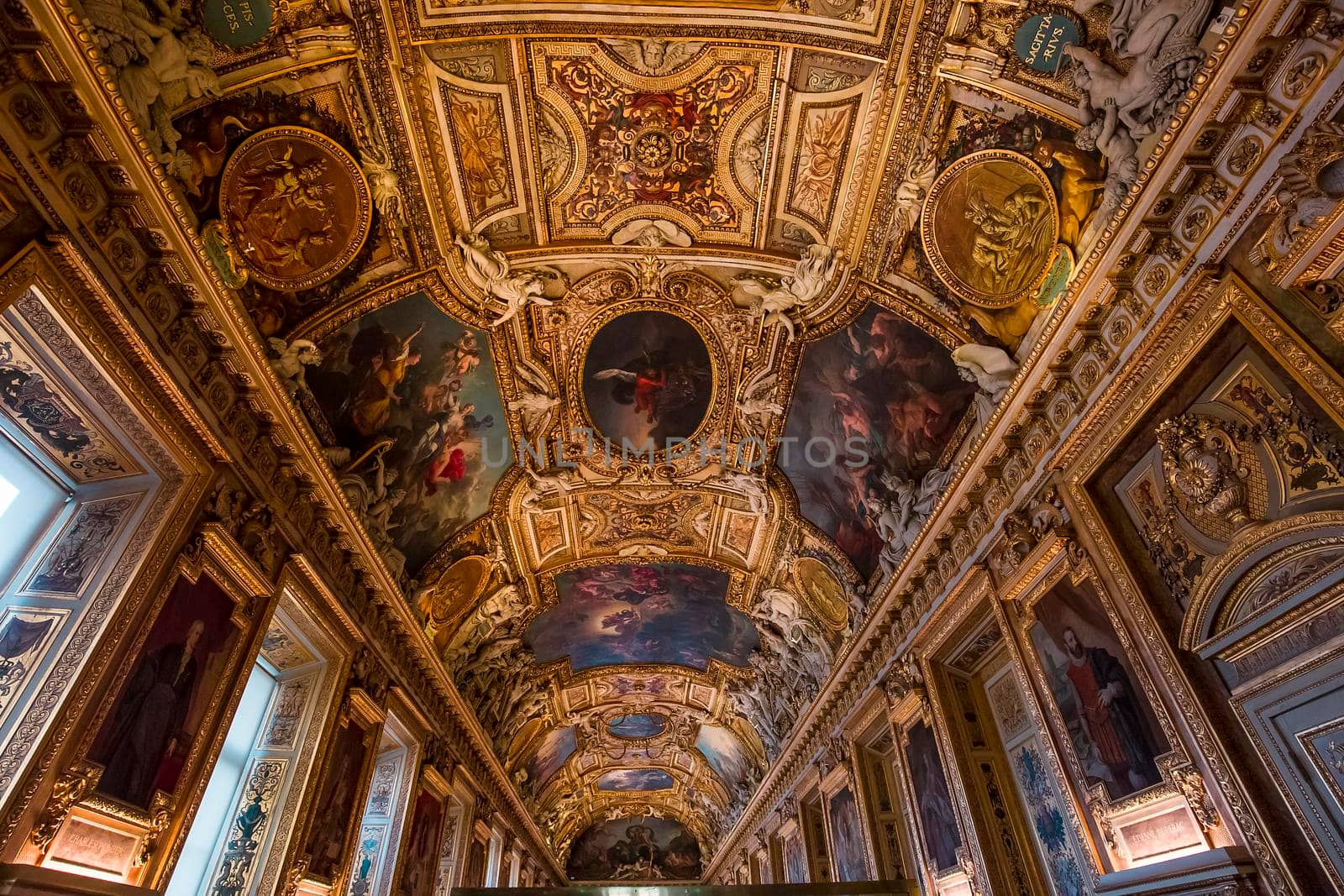 PARIS, FRANCE, MARCH 17, 2017 : architectural details and ceilings of gallery of Apollon,  march 17, 2017, in Paris, France