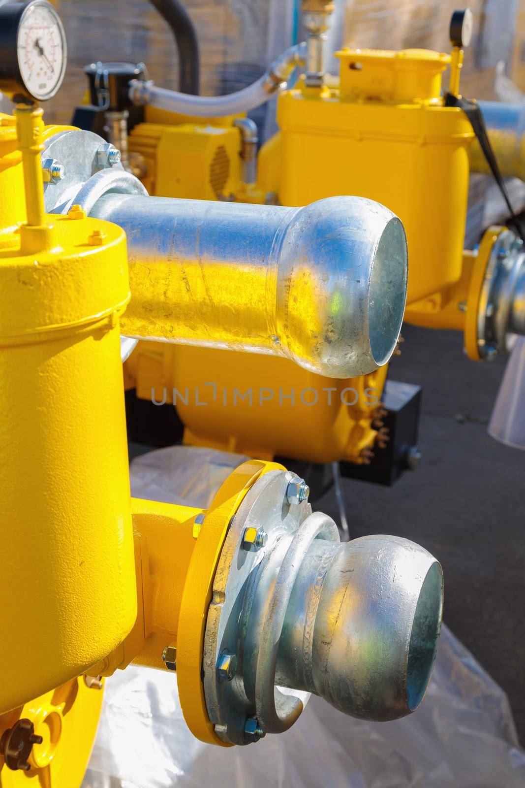 Internal details of portable compressors close-up. Compressors for power generation