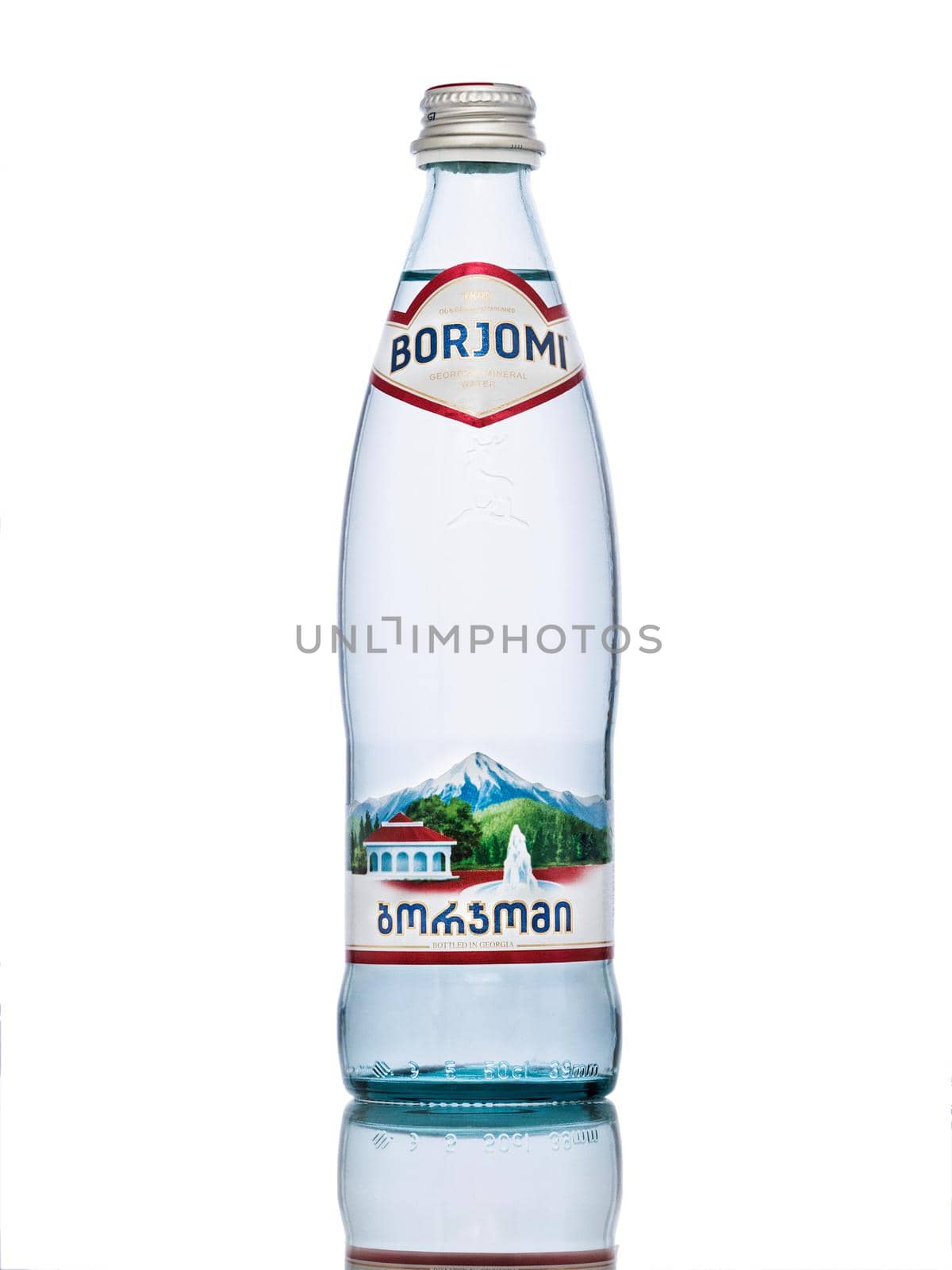 MOSCOW, RUSSIA - MARCH 17, 2017: Glass bottle of mineral water Borjomi by fascinadora