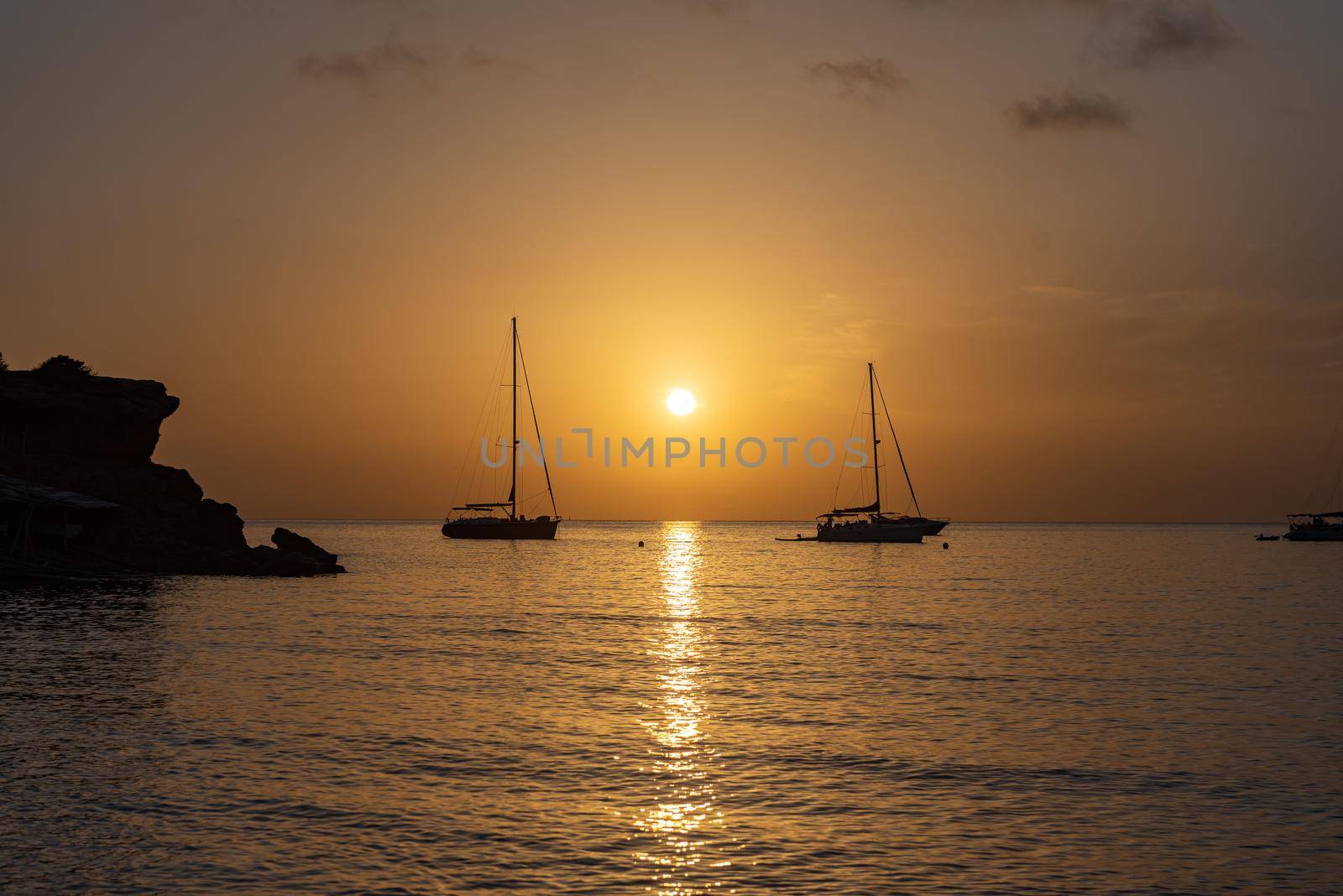 The end of the day in Cala Saona beach, Formentera, Spain