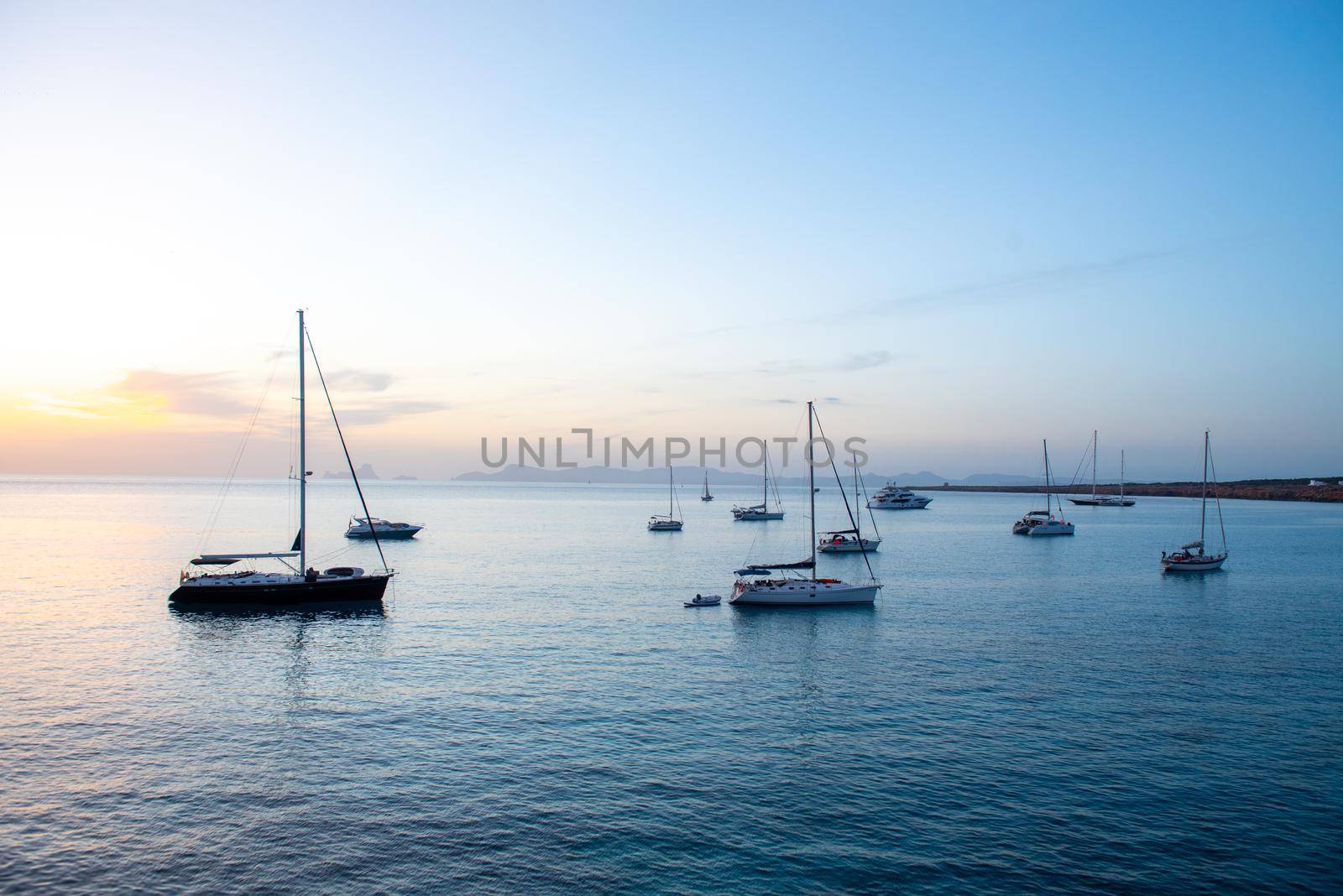The end of the day in Cala Saona beach, Formentera, Spain.