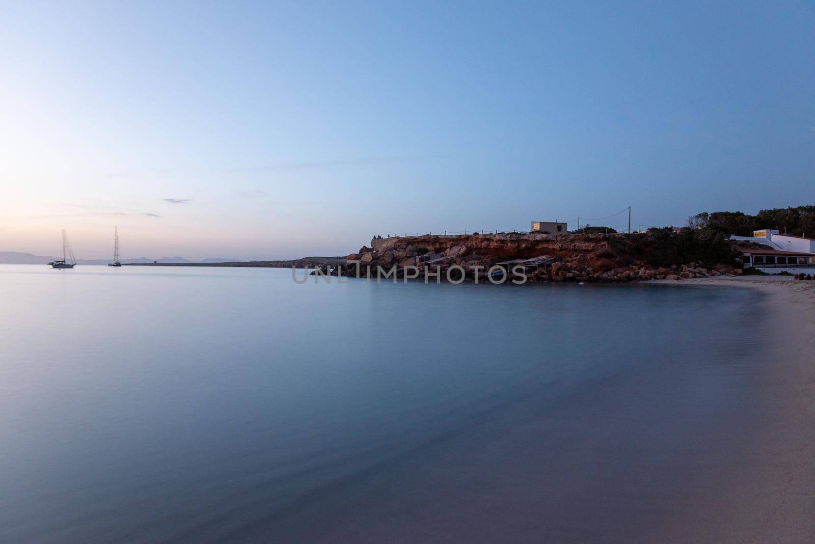 The end of the day in Cala Saona beach, Formentera, Spain