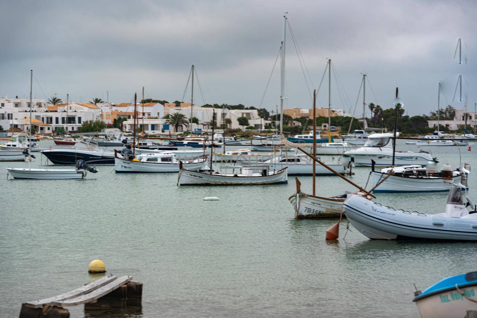 Formentera, Spain: 2021 June 8 : Boats in the port of La Savina in Formentera summer 2021.
