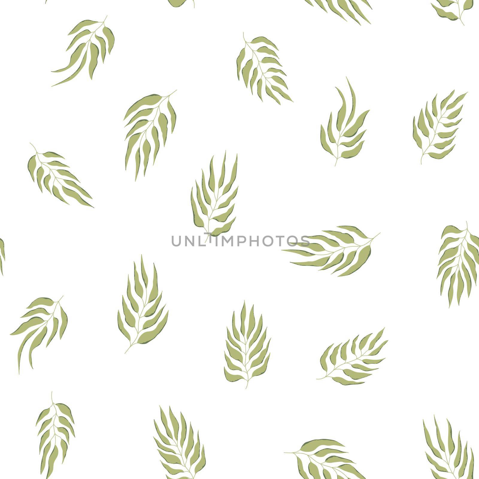 Floral seamless with hand drawn color leaves. Cute autumn background. Tropic green branches. Modern floral compositions. Fashion vector stock illustration for wallpaper, poster, card, fabric, textile