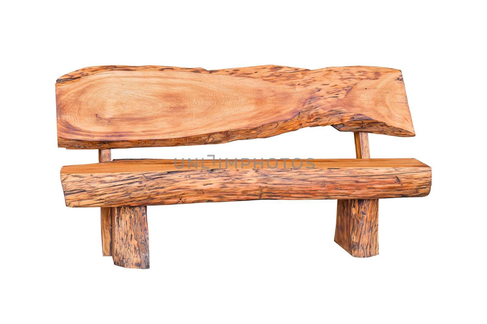 Wooden bench isolated on white background with clipping path.