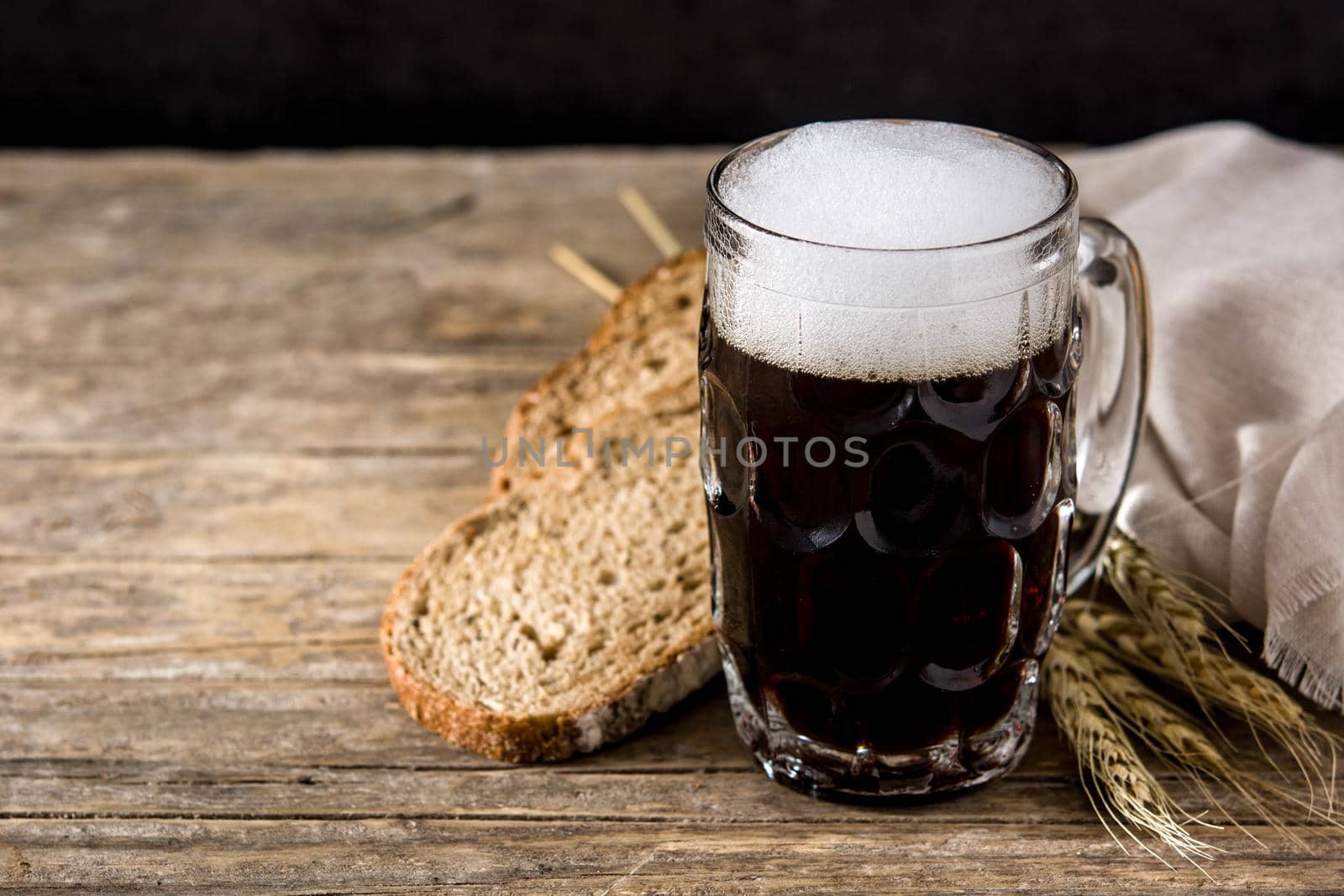 Traditional kvass beer mug with rye bread by chandlervid85