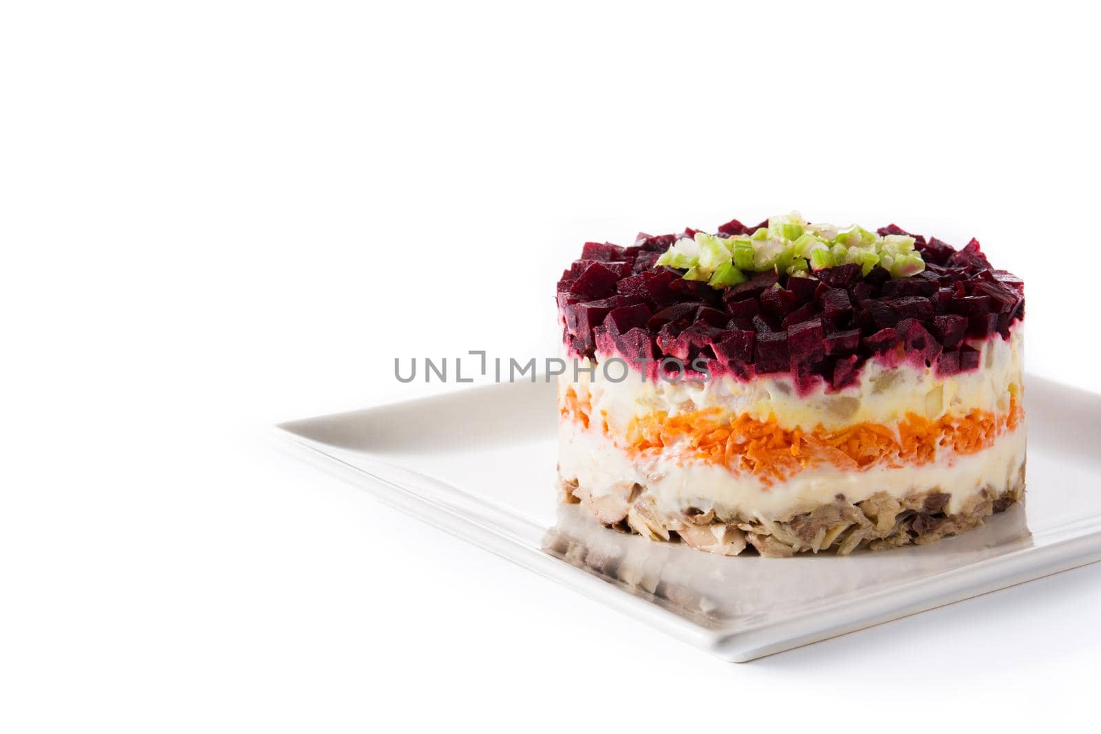 Traditional Russian herring salad with beetroot and carrots  by chandlervid85
