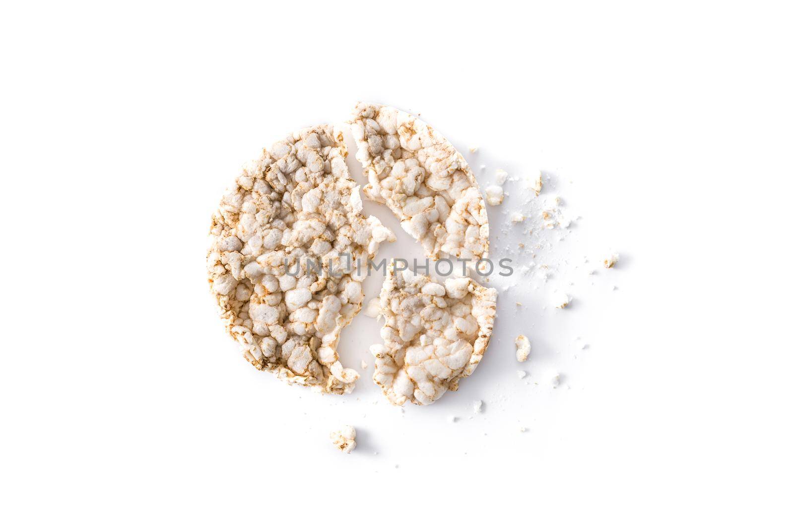 Pile of puffed rice cake isolated on white background