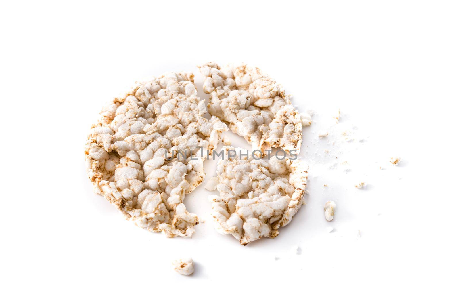 Pile of puffed rice cake isolated on white background