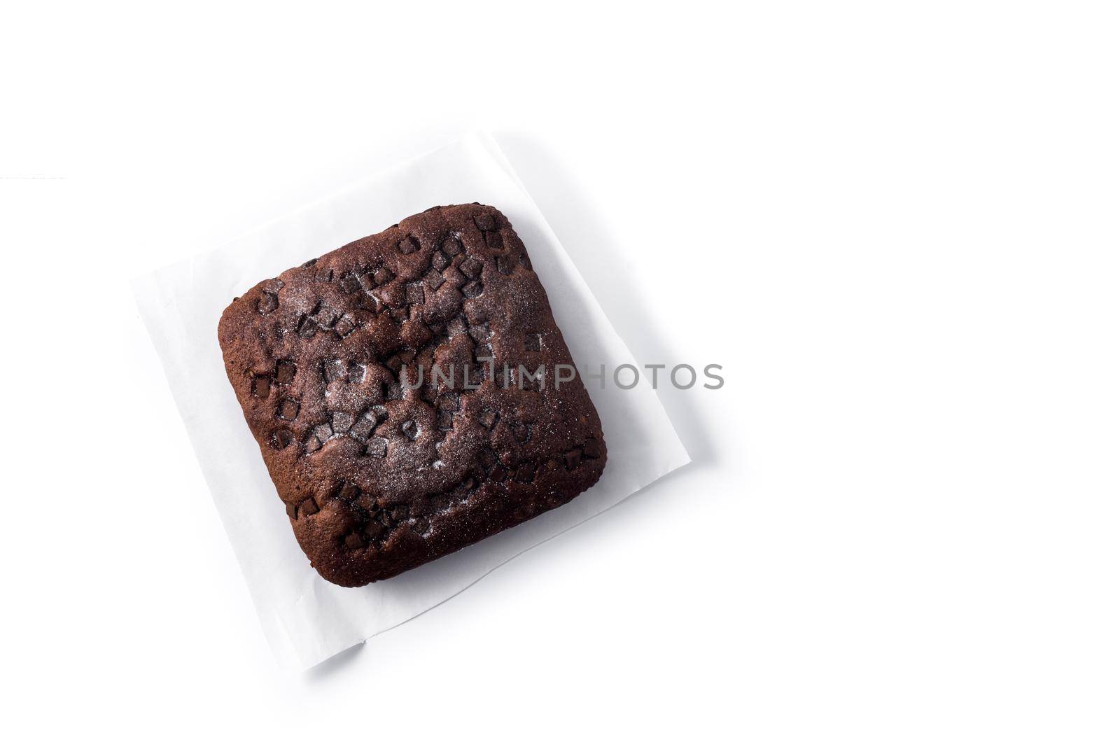 Sweet chocolate sponge cake isolated on white background