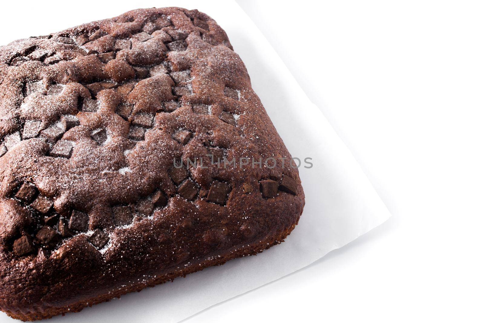 Sweet chocolate sponge cake isolated on white background