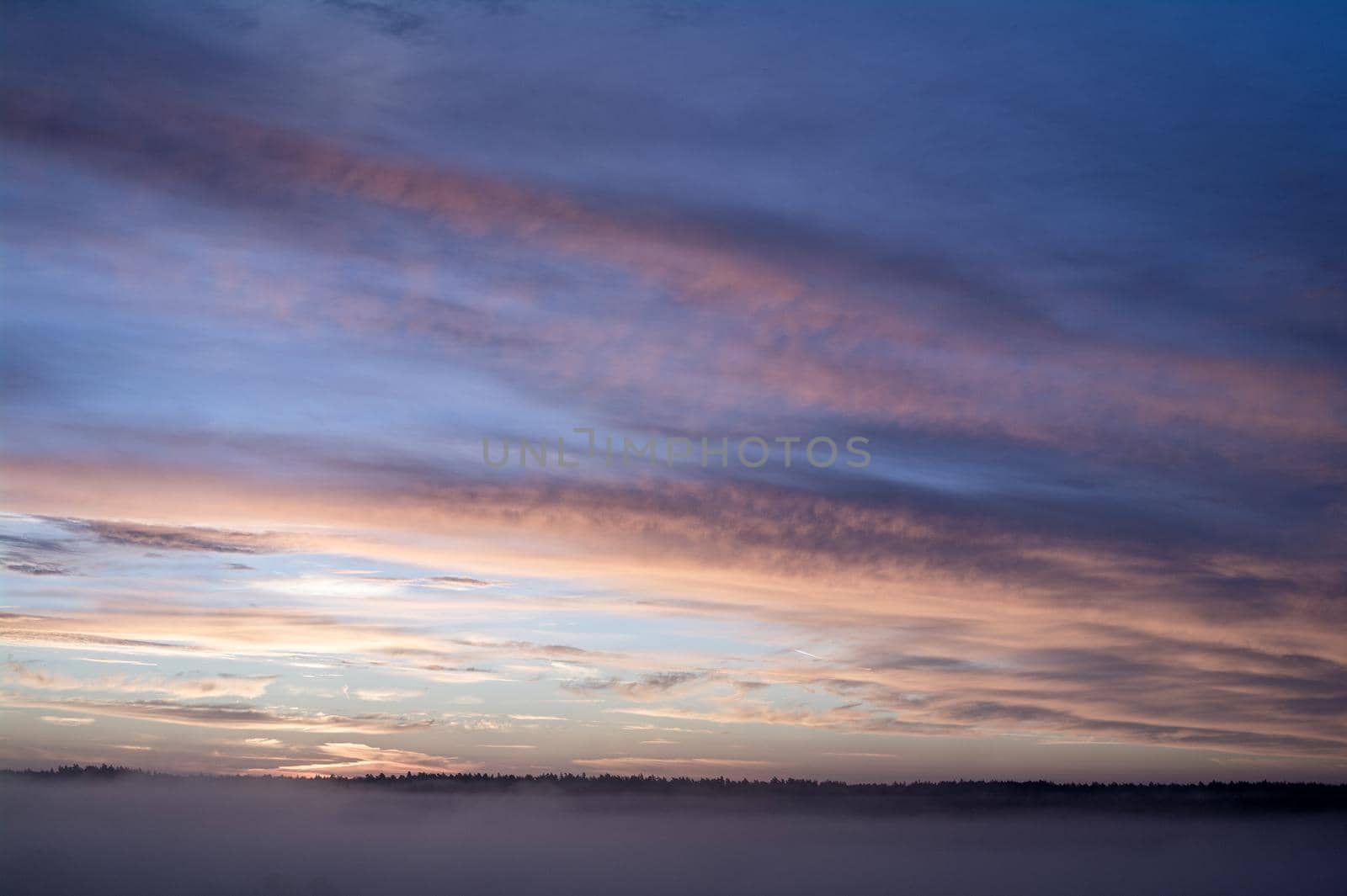 Fog and sky in clouds before sunrise by gladder