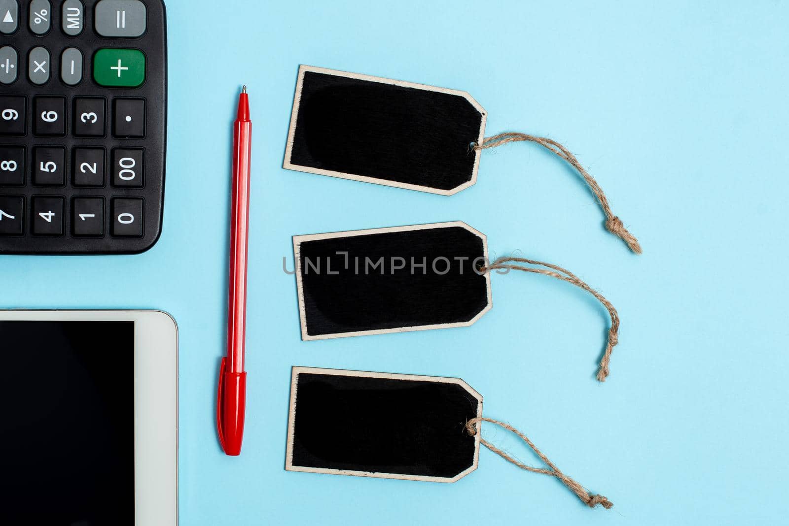 Collection of Blank Empty Sticker Tags Tied With A String For Information Label Sign