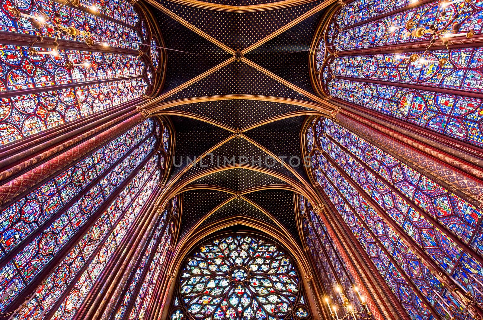 PARIS, FRANCE, MARCH 16, 2017 : Interiors and architectural details of the Sainte Chapelle church, built in 1239, march 16, 2017 in Paris, France.