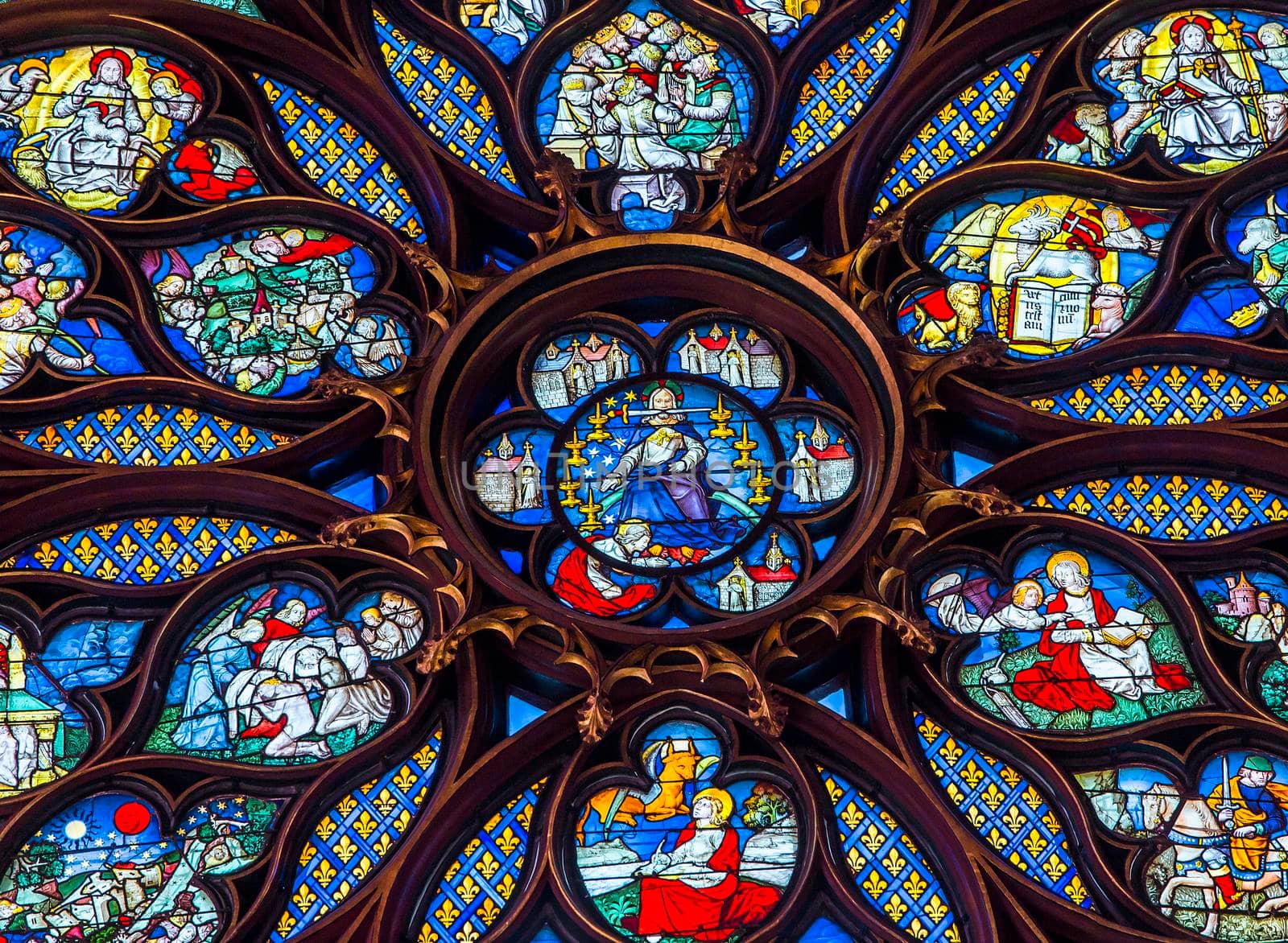 PARIS, FRANCE, MARCH 16, 2017 : Interiors and architectural details of the Sainte Chapelle church, built in 1239, march 16, 2017 in Paris, France.