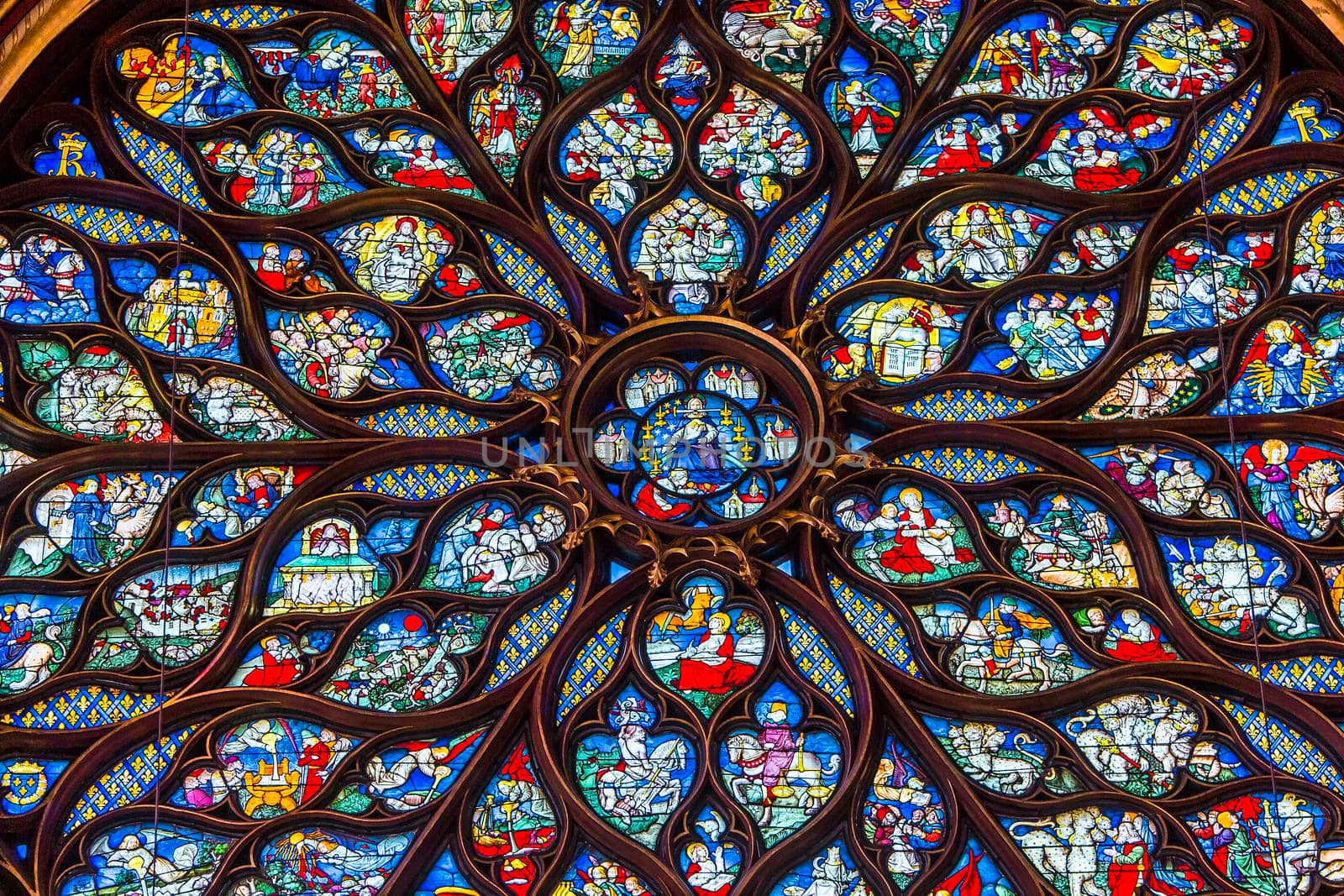 PARIS, FRANCE, MARCH 16, 2017 : Interiors and architectural details of the Sainte Chapelle church, built in 1239, march 16, 2017 in Paris, France.