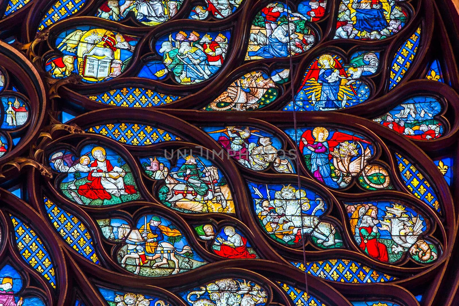 PARIS, FRANCE, MARCH 16, 2017 : Interiors and architectural details of the Sainte Chapelle church, built in 1239, march 16, 2017 in Paris, France.