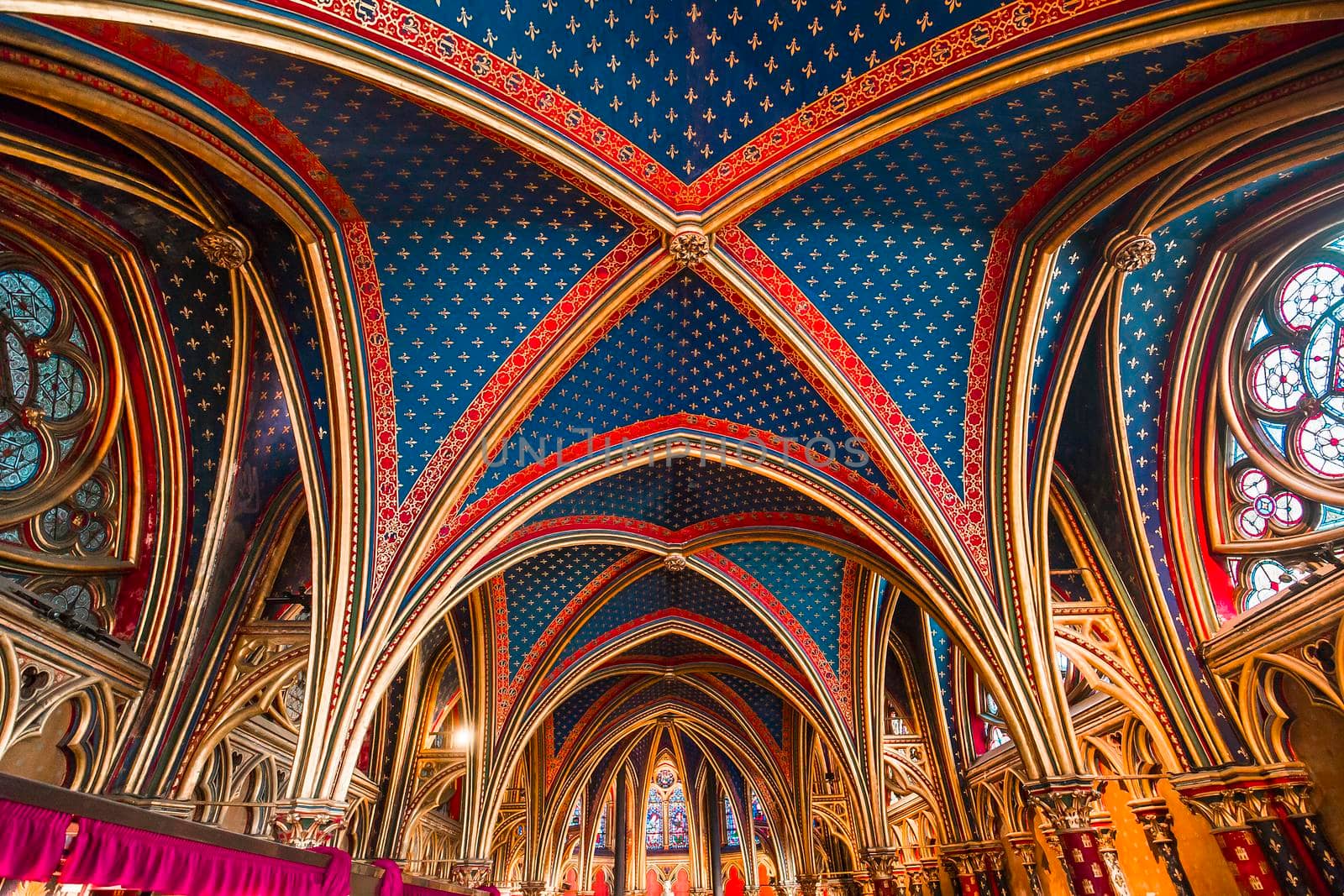 PARIS, FRANCE, MARCH 16, 2017 : Interiors and architectural details of the Sainte Chapelle church, built in 1239, march 16, 2017 in Paris, France.