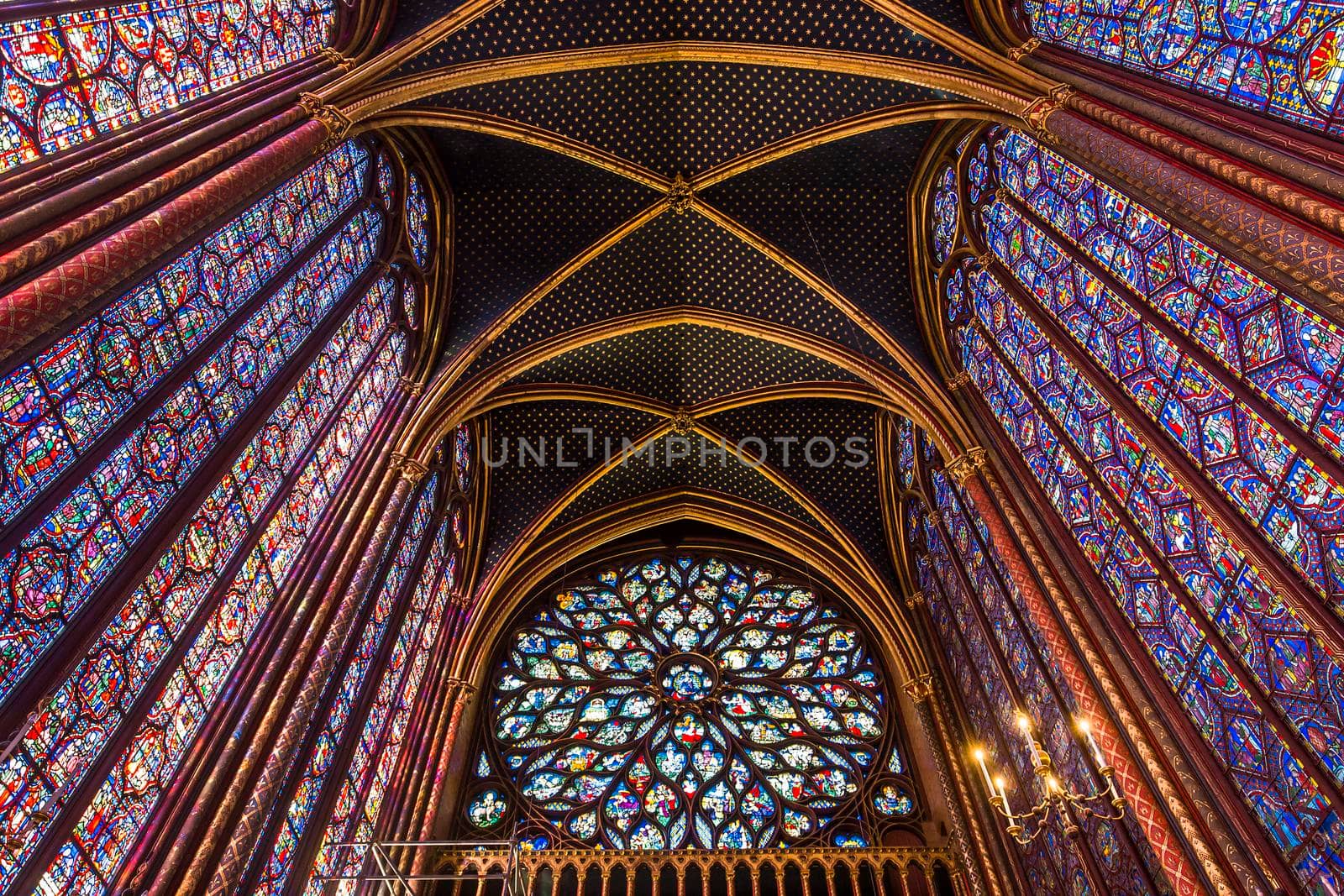 PARIS, FRANCE, MARCH 16, 2017 : Interiors and architectural details of the Sainte Chapelle church, built in 1239, march 16, 2017 in Paris, France.