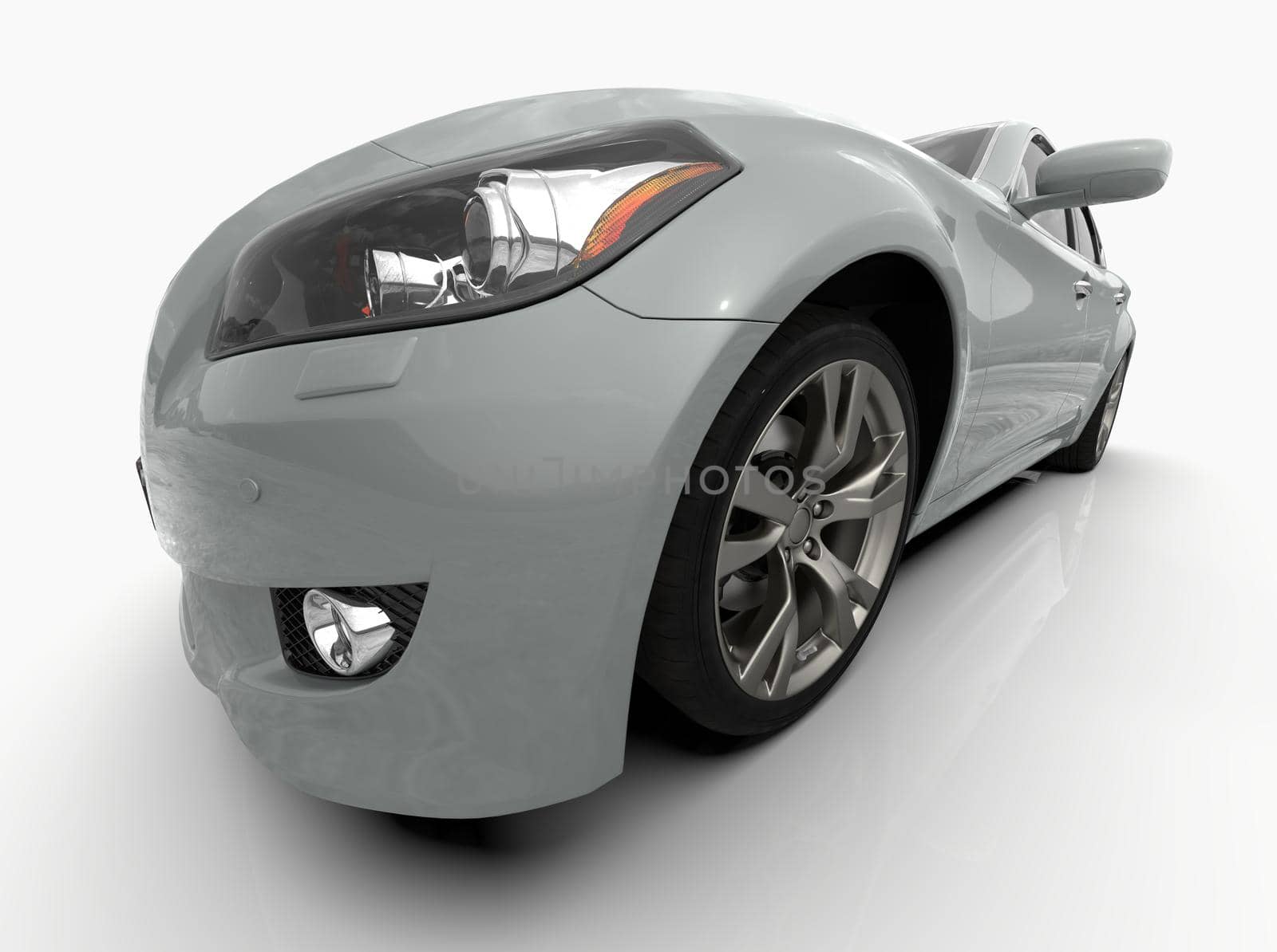 Generic and Brandless Car Isolated on White 3d Illustration, Contemporary Sedan Studio, Dealership Automobile Industry, Auto Transport, Infographics Automotive Background, City Vehicle Template