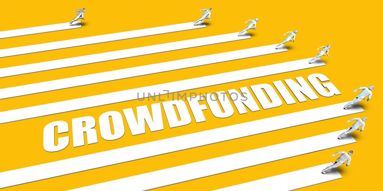 Crowdfunding Concept with Business People Running on Yellow