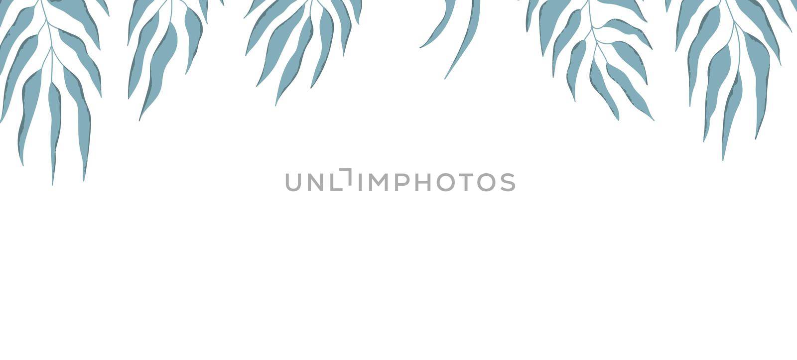 Floral web banner with drawn color exotic leaves. Nature concept design. Modern floral compositions with summer branches. Vector illustration on the theme of ecology, natura, environment.