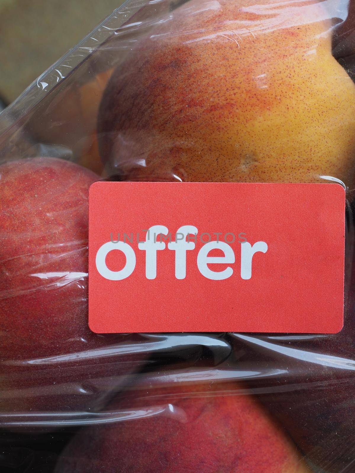 On offer label on packet of fruit