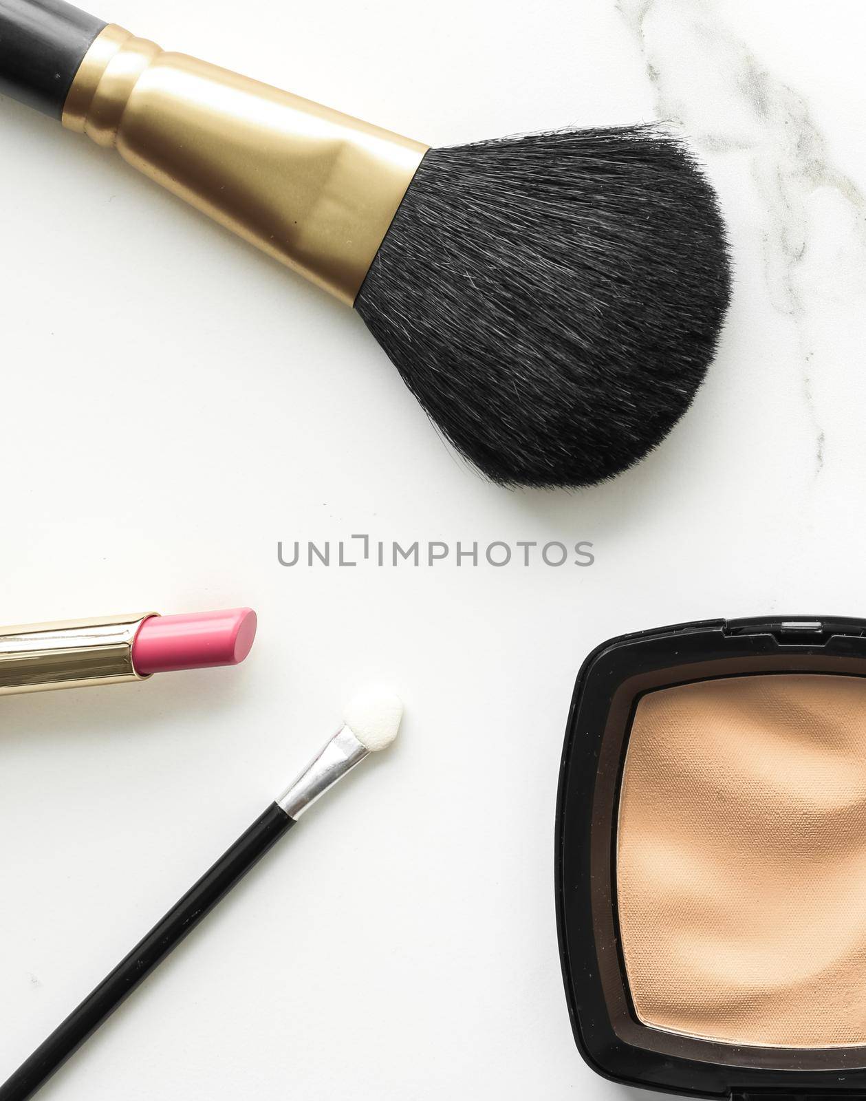 Make-up and cosmetics products on marble, flatlay background by Anneleven