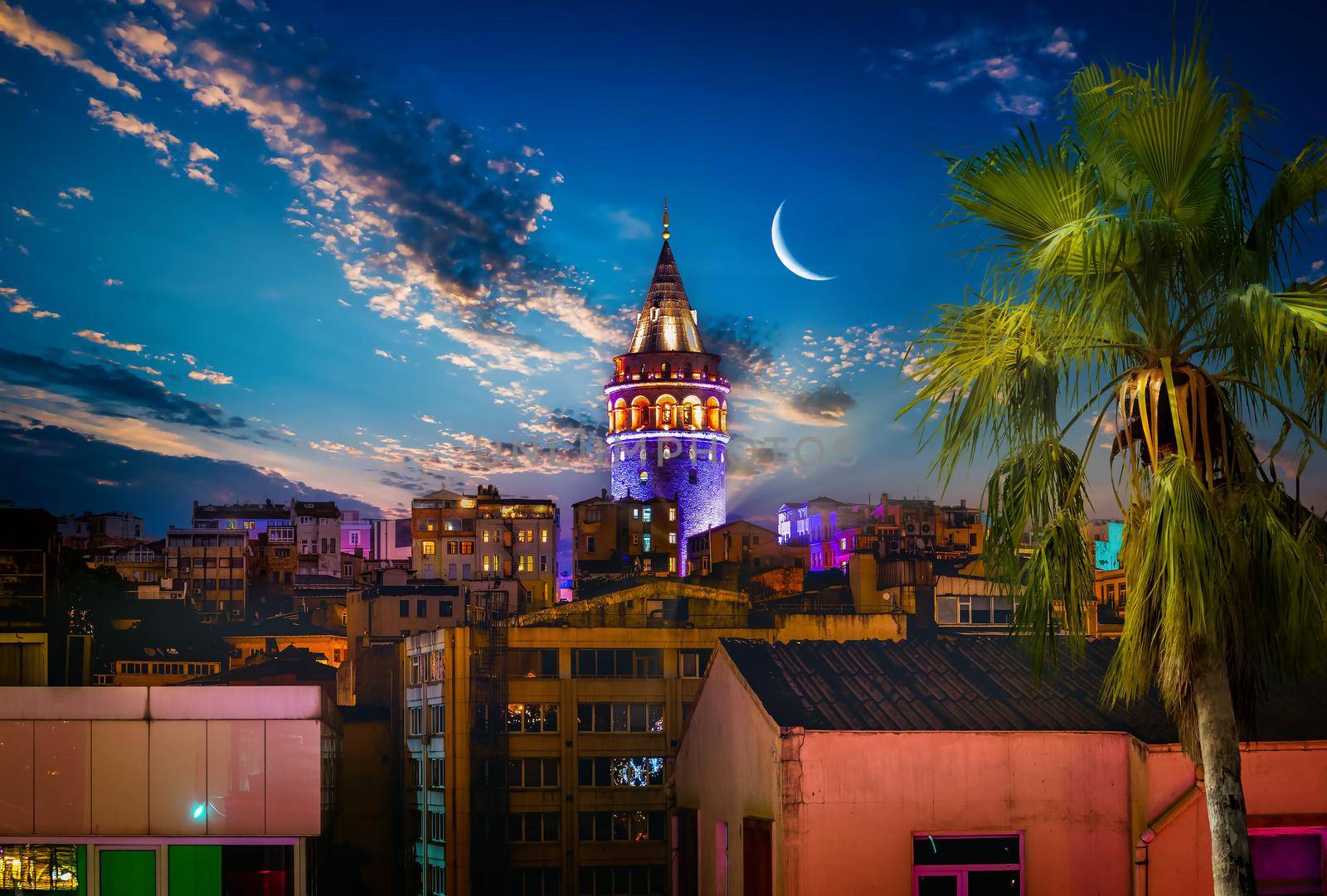 Galata Tower in Istanbul at night by Givaga