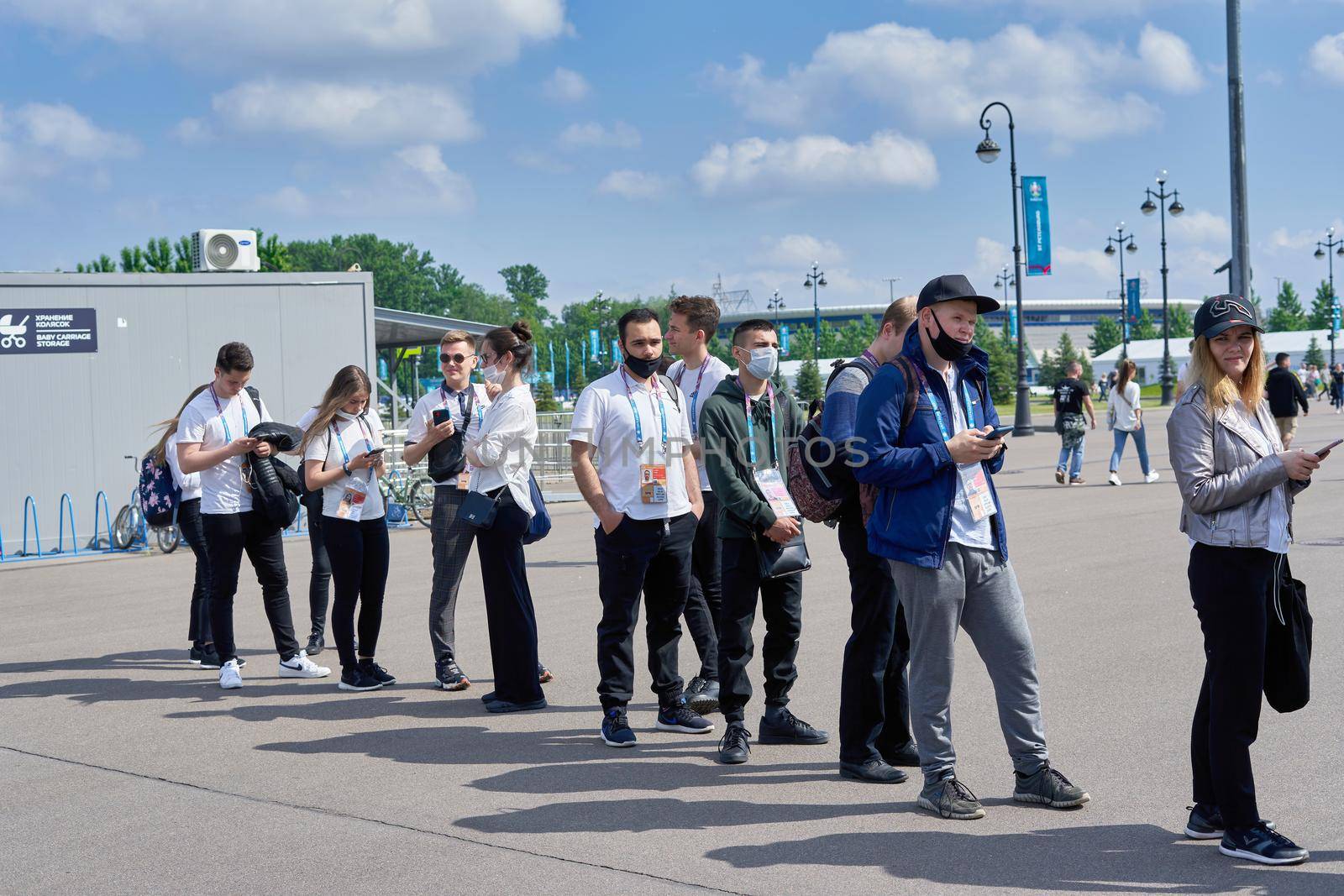 Saint Petersburg, Russia - June 12, 2021: Pass for volunteers to Zenit Stadium during Euro 2020 championship in Petersburg