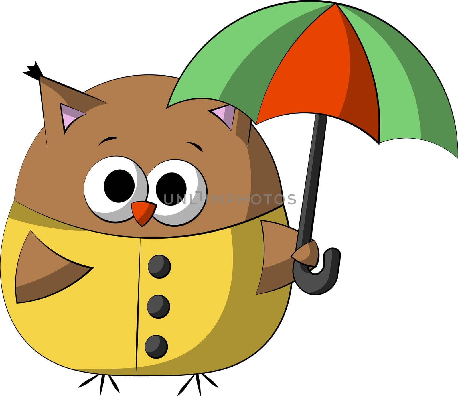 Cute cartoon Owl in raincoat with umbrella. Draw illustration in color by AnastasiaPen