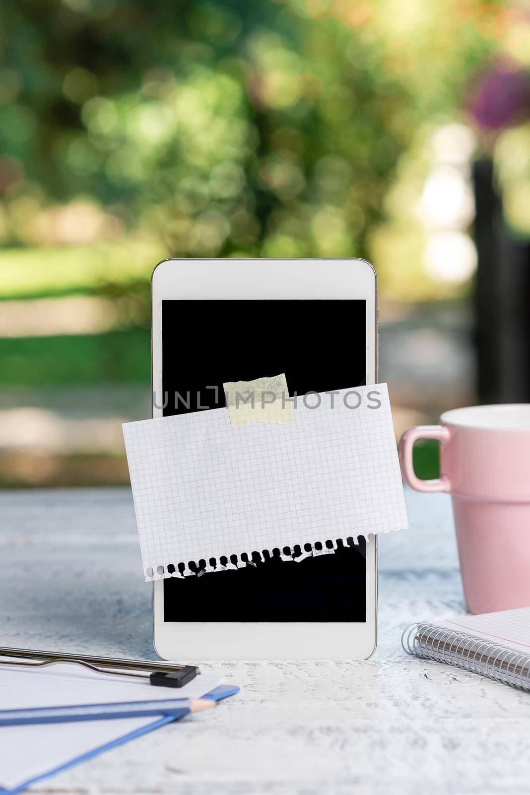 Abstract Outdoor Smartphone Photography, Displaying New Device, Garden Coffee Shop Ideas, Relaxation Experience, Embracing Nature, Fresh Warm Climate, Phone Calls by nialowwa