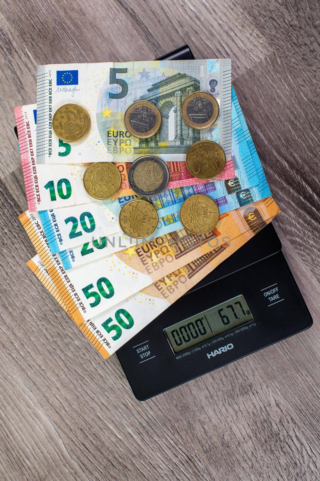 euro money of different denominations on a scale by carfedeph