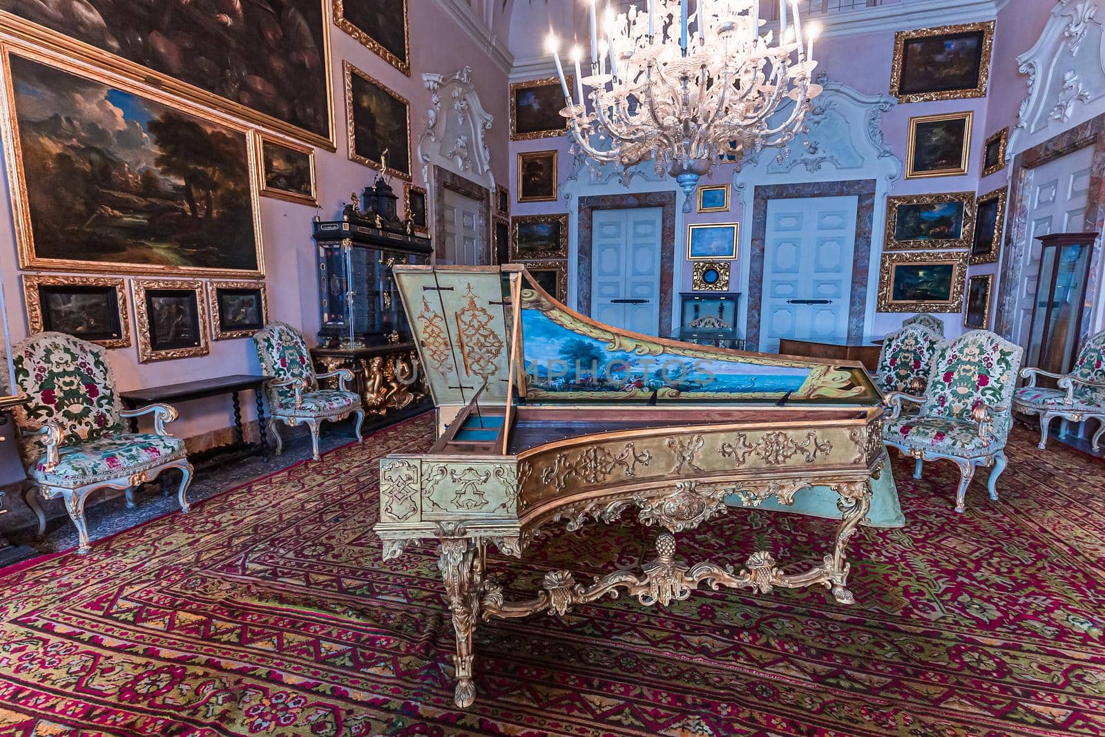 STRESA, ITALY, MAY 28, 2019 : interiors of palazzo Borromeo, isola bella, lake maggiore, may 28, 2019, in Stresa, italy