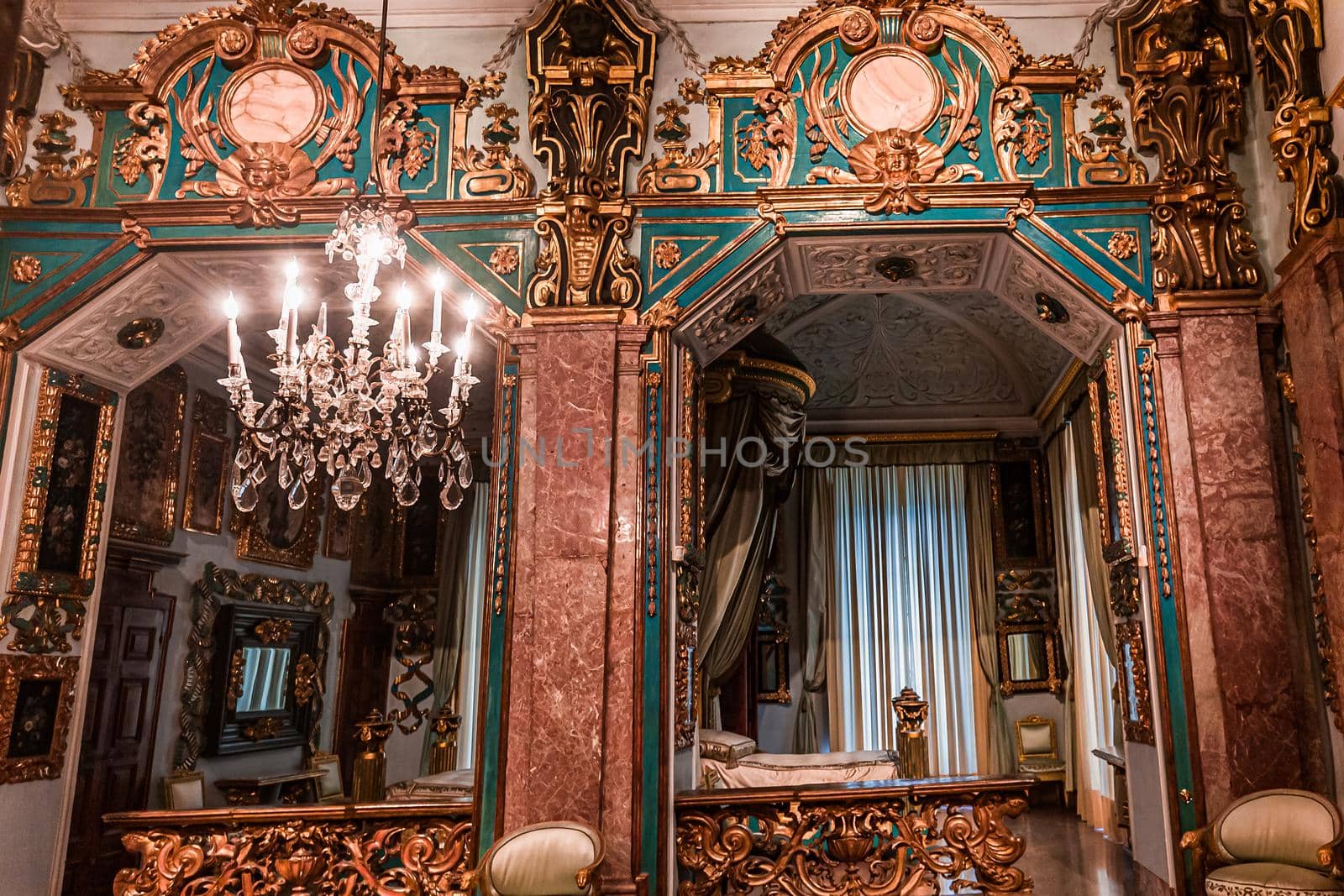 STRESA, ITALY, MAY 28, 2019 : interiors of palazzo Borromeo, isola bella, lake maggiore, may 28, 2019, in Stresa, italy