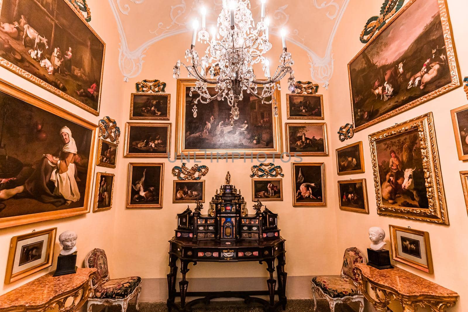 STRESA, ITALY, MAY 28, 2019 : interiors of palazzo Borromeo, isola bella, lake maggiore, may 28, 2019, in Stresa, italy