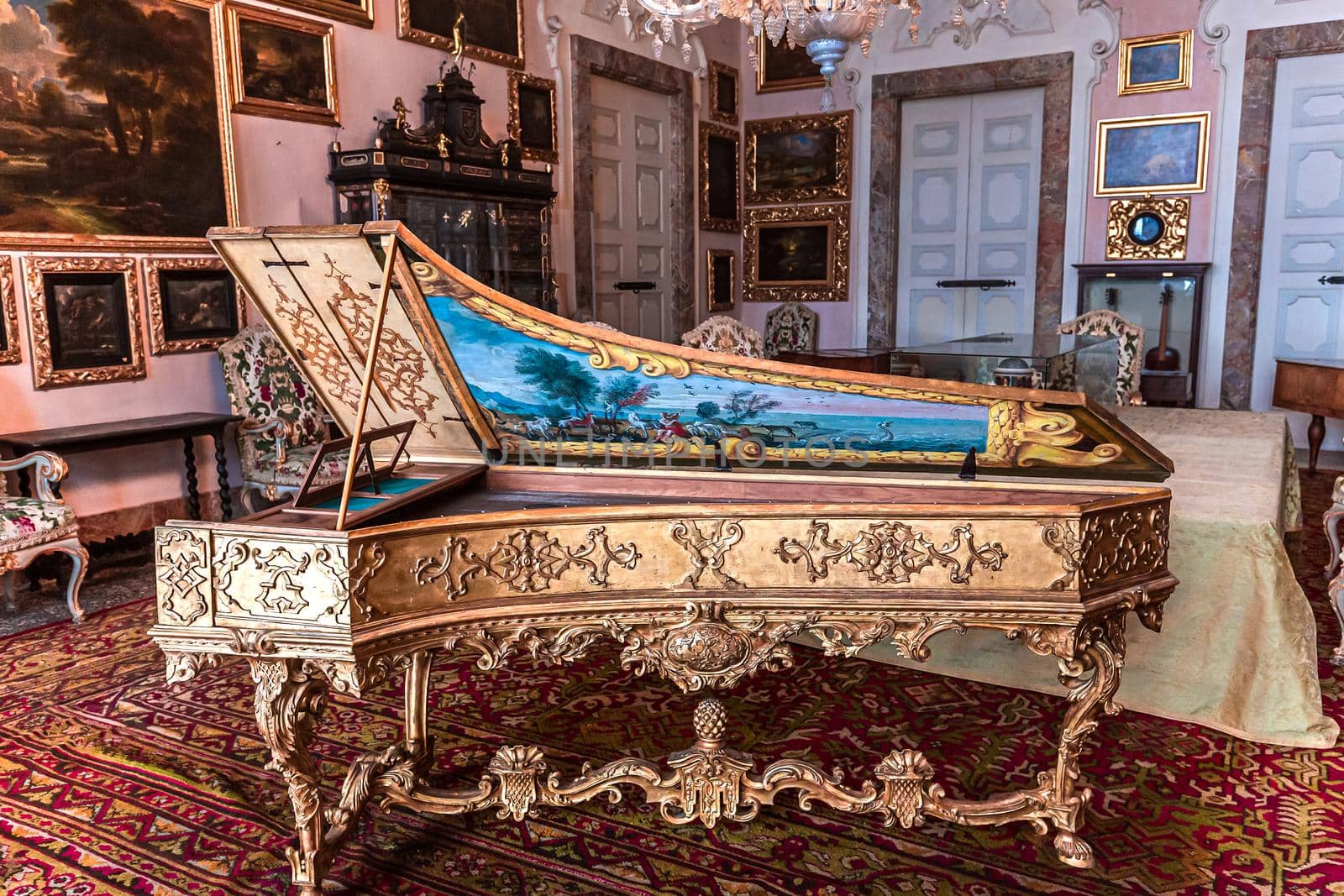 STRESA, ITALY, MAY 28, 2019 : interiors of palazzo Borromeo, isola bella, lake maggiore, may 28, 2019, in Stresa, italy