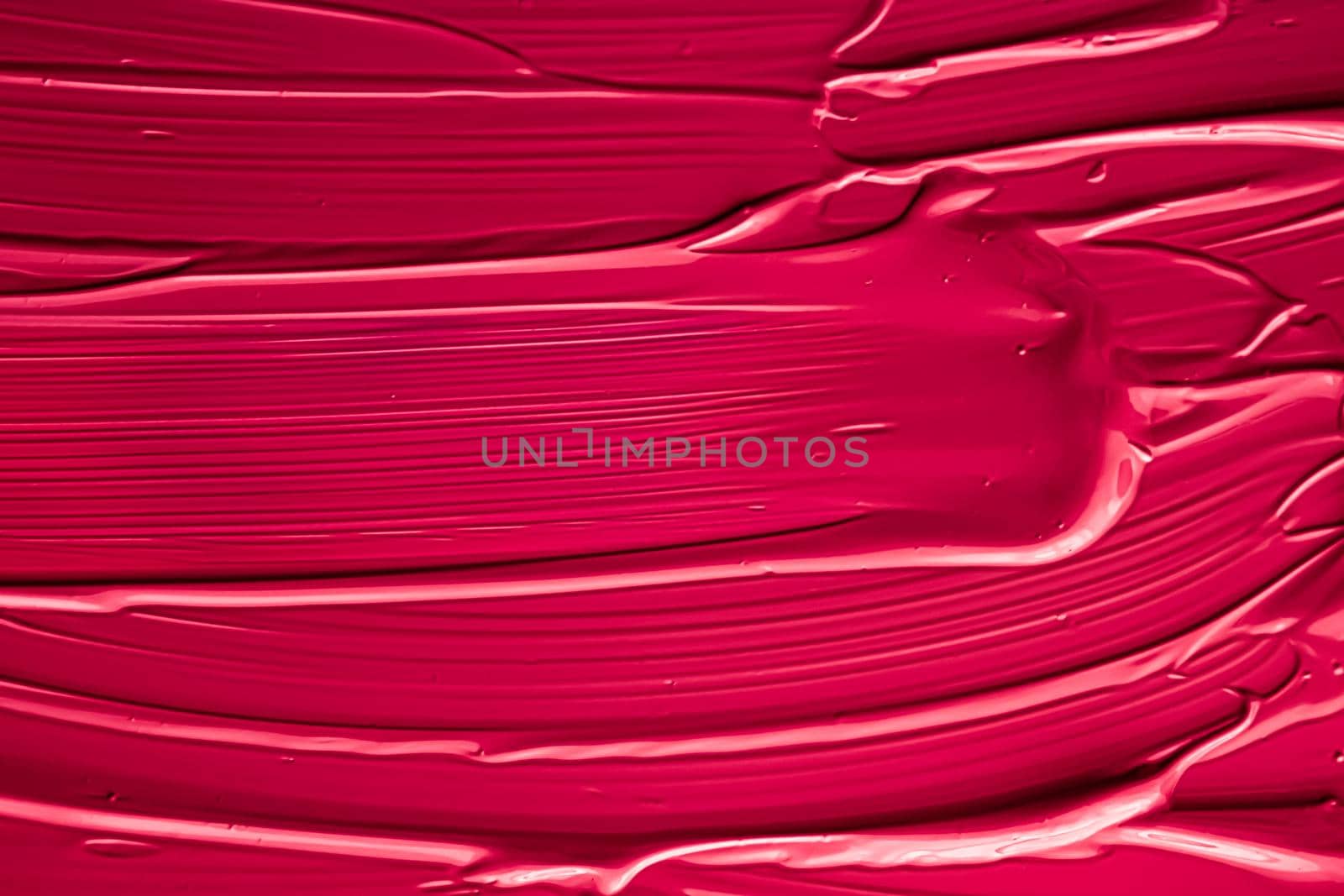 Red lipstick or lip gloss texture as cosmetic background, makeup and beauty cosmetics product for luxury brand, holiday flatlay backdrop or abstract wall art and paint strokes.