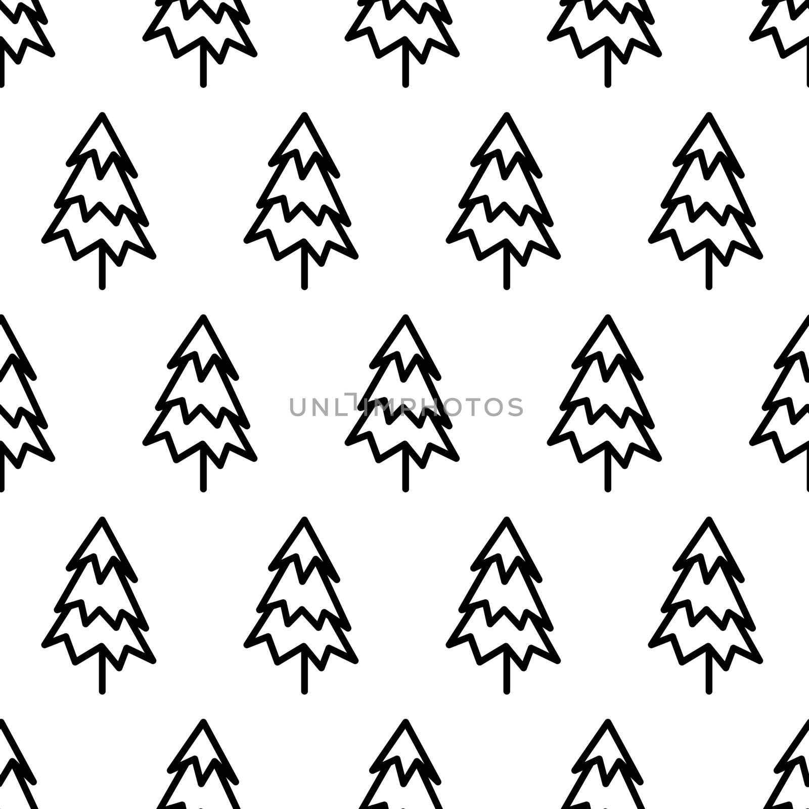 Black and white seamless pattern with fir tree icon. Vector trees symbol sign. Plants, landscape design for print, card, postcard, fabric, textile. Business idea concept.
